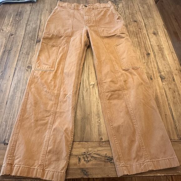 Abercrombie Fitch Women’s Utility Cargo Carpenter Pants Wide Leg Size 2 Clay - Picture 1 of 15